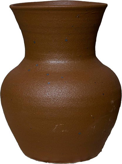 6.3IN Rustic Farmhouse Ceramic Vase Home Decor,Handmade Vintage Stoneware Clay Pottery Terracotta Textured for Modern Farmhouse, Living Room, Office Desk Table Shelf(Dark Brown)