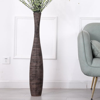 Leewadee Decorative Tall Floor Vase for Living Room Decor, 34 inches, Brown, Resin