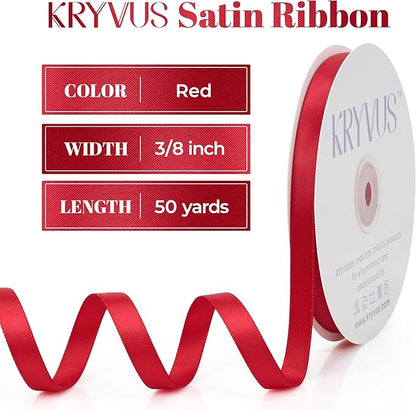 Red Satin Ribbon, Double Faced 3/8 Inch X 50 Yards Red Ribbon, Premium Satin Ribbon for Gift Wrapping, Crafts, Hair Bow Making, Sewing, Flower Bouquet, Wedding Party Decor
