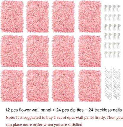 BLOSMON Flower Wall Backdrop Decor: 12 Pcs 24 x 16 Inch Blush Artificial Floral Panels for Wedding Party Baby Bridal Shower - 3D Fake Silk Hydrangea Wall Decoration