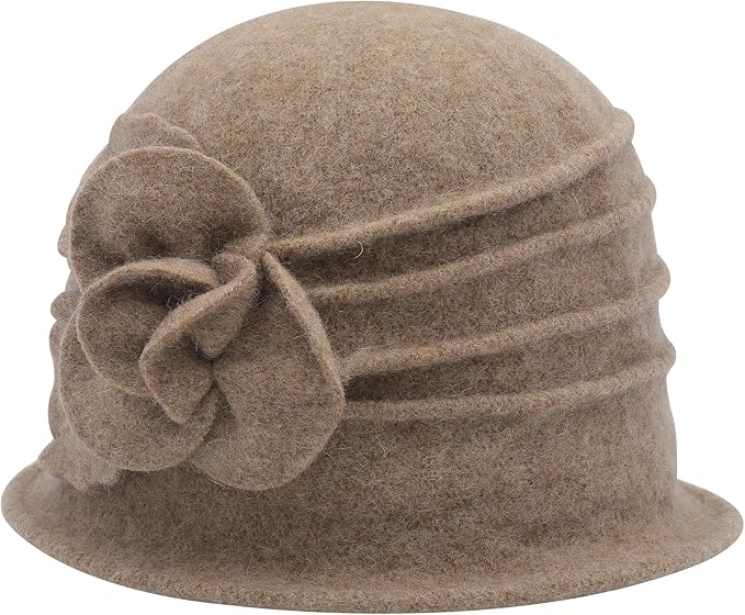 ZLYC Women Wool Cloche Bucket Hat 1920s Vintage Dress Winter Hats with Flower Accent