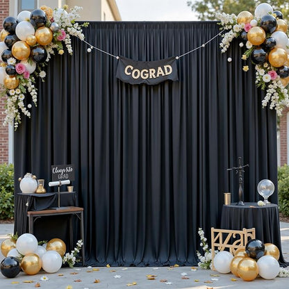 gogoparti 30 ft × 12 ft Black Backdrop Curtain for Wedding Parties, 6 Panels Wrinkle-Free 12 FT Long Polyester Photo Backdrop Drapes for Birthday, Baby Shower, Halloween Photography Background