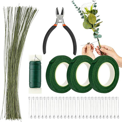 RAINFLOW Flower Arrangement Supplies for DIY Floral Tape and Floral Wire Kit with Boutonniere Pins Cutter Include 22 Gauge Wire and 26 Gauge Wire for Flower Bouquet and Wreath Making