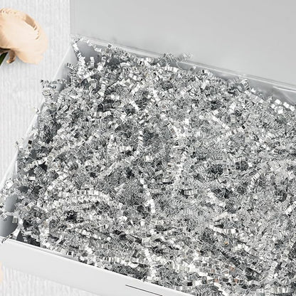 Uptotop 1 LB Crinkle Cut Paper Shred Filler for Gift Wrapping Basket Filling, Birthday, Christmas, Thanksgiving, Wedding, Mother's Day, Glitter Silver
