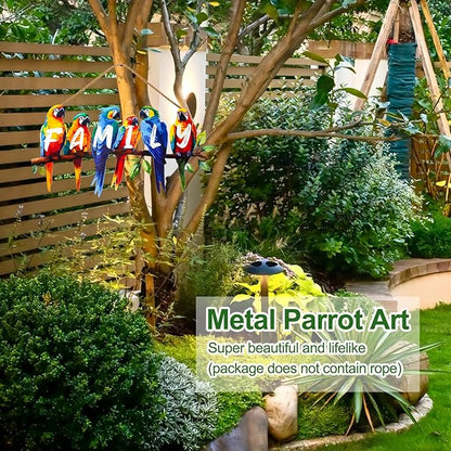 ULENDIS Metal Parrot Wall Art, Birds on Branch Wall Decor Family Sign for Front Door, Wall Hanging Decoration for Garden Living Room Balcony Patio Indoor Outdoor