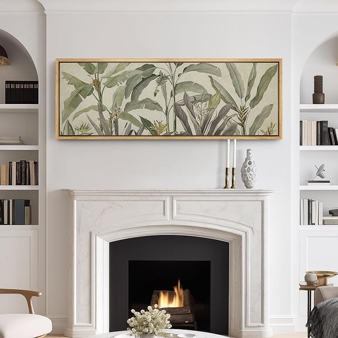 SIGNFORD Large Framed Canvas Print Wall Art Tropical Corn Plant Botanical Illustrations Modern Art Calm Warm for Living Room, Bedroom, Office - 60"x20"