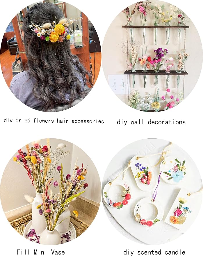 DIY Dried Flower Set, Bulk Dried Flowers,Handmade Ideas, DIY Flower Set Bouquet, Door Hanging Wreath, Desktop Decoration Mini Dried Flower (Pink)