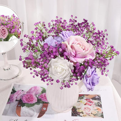 DEEMEI 15 PCS Babys Breath Artificial Flowers Fake Babys Breath Flowers Artificial Bulk Purple Gypsophila Bouquets Real Touch Faux Flowers for Wedding Floral Arrangement Party Home Decoration