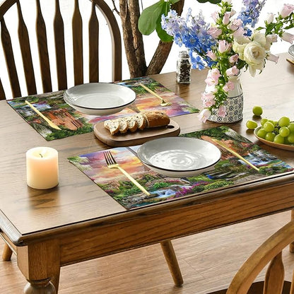 Paris Eiffel Tower Placemats Set of 4,Flower Garden Placemats for Dining Table,Heat Resistant Stain Resistant Wipeable Table Mats for Kitchen Dining Holiday Party Home Decor,12x18 Inch