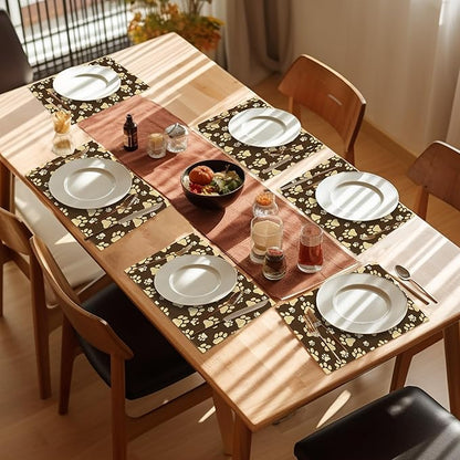 Placemats Set of 6, Cute Dog Paws Place Mats Washable Heat Resistant 12×18 Inch Linen Table Mats for Party Outdoor Dining Décor