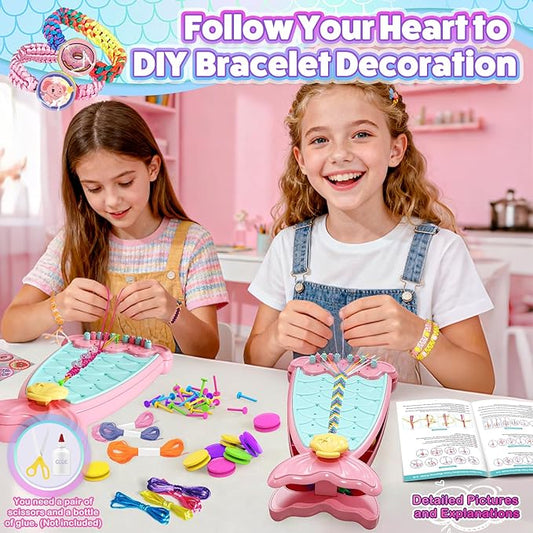 2-in-1 Friendship Bracelet Making Kit, Arts and Crafts for Girls Ages 8-12, Jewelry Making Kit＆DIY Travel Activity Toys Set, Christmas Birthday Gifts for 6 7 8 9 10 11 12 Year Old Teen Girls (Pink)