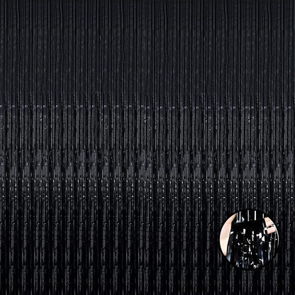4 Pack Black Foil Fringe Curtain Backdrop, 3.28Ft x 8.2Ft Metallic Tinsel Streamers Curtains for Party, Photo Booth Props, Birthday, 2022 Mother's Day Decor Supplies, One Size