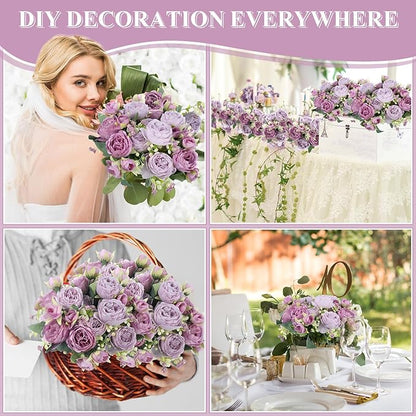 16 Bundles Artificial Peonies Silk Peonies Faux Flower Bouquet Fake Peony Flower Arrangements Table Centerpieces for Vase Wedding Party Boho Home Office Decoration Bulk (Purple)