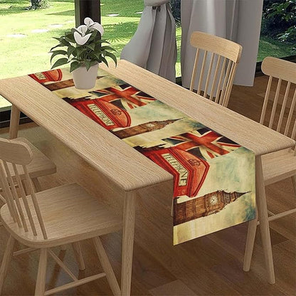 British Table Runner, Seasonal Vintage Buildings England London Culture Element Coffee Table Center Decor for Home Kitchen Dining Patio Holiday Party Table Decorations 13x90 inches