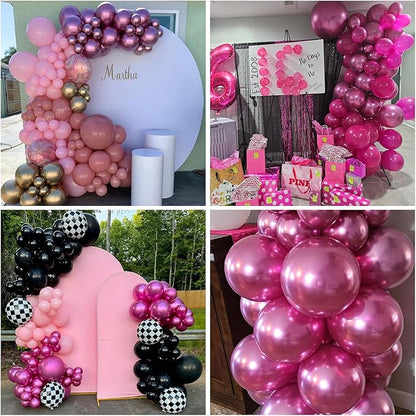 Togvu Chrome Hot Pink Balloons Different Sizes, 123 Packs Metallic Fuschia Pink Balloons, Pack of 18 12 10 5 Inch Shiny Fuchsia Balloon Garland Arch Kit for Girls Women Birthday Wedding Decoration