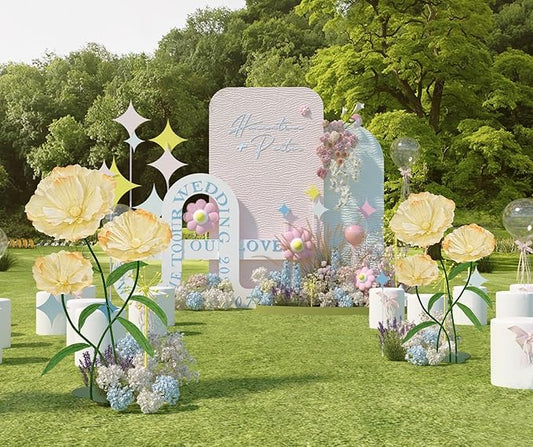 Giant Fake Flowers 5.77FT - Light Yellow Large Paper Flowers 3D Artificial Floral Wedding Decorations for Birthday Party Outdoor Banquet Event Home Backdrop Decor