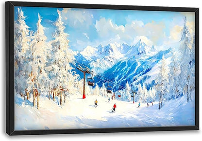 Snow Mountain Large Wall Art Ski Framed Wall Decor for Living Room, Mountains Pictures Oversized Canvas Print Painting Modern Extra Large Framed Artwork for Bedroom Office Home Decor 36"x24"