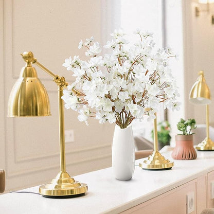 Sggvecsy Artificial Cherry Blossom Flowers 4 Pcs Faux Cherry Blossom Stems Faux Silk Cherry Blossom Branches 15.7’’ Fake Peach Flowers for Vase Arrangements Home Wedding Table Decor (White)