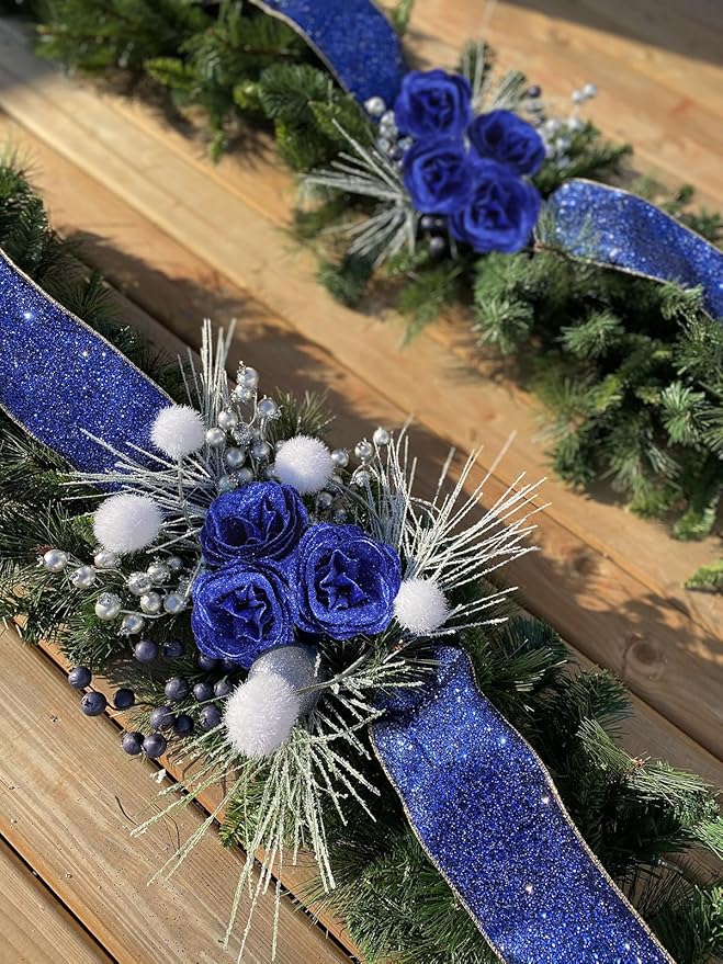 Glitter Roses,30PCS Royal Blue Flowers Artificial Roses with Stems for Wedding Bouquet Party Christmas Home Decor(Royal Blue)