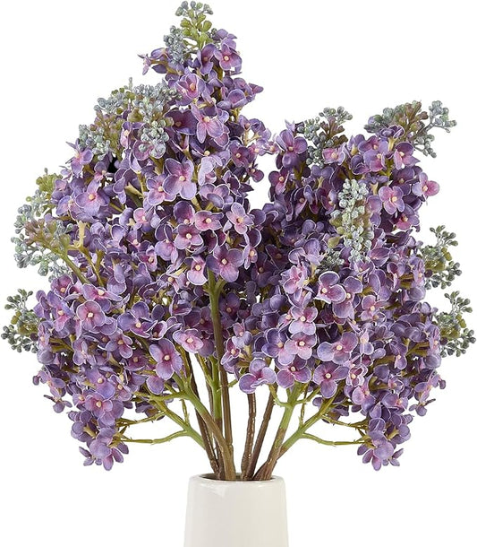 4PCS 25.6inch Lilac Artificial Flowers Purple Fake Delphinium Long Stem Silk Real Touch Flower Faux Lilac Floral Arrangement for Tall Vase Table Centerpieces Wedding Garden Home Decoration（Purple）