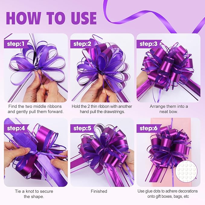 24PCS 6 Inch Large Pull Bows,12 Colors Bow for Gift Wrapping,Party Gift Wedding Ribbon Bows for Wrapping Boxes or Flower Decorations,Perfect for Christmas Valentine's Day Decoration Bow