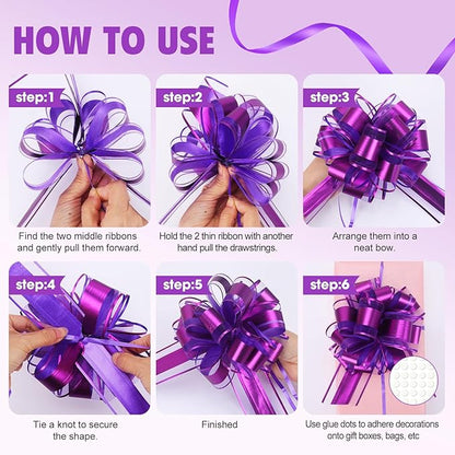 24PCS 6 Inch Large Pull Bows,12 Colors Bow for Gift Wrapping,Party Gift Wedding Ribbon Bows for Wrapping Boxes or Flower Decorations,Perfect for Christmas Valentine's Day Decoration Bow