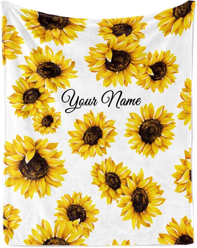 Jekeno Custom Blanket with Name for Adults Kids Baby Personalized Customized Gifts for Women Mom Her Sister Best Friend Sunflower Blanket Gifts Bedding Decor for Bed Sofa Office 60"x80"