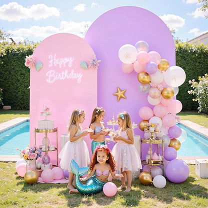 Pink Purple Arch Backdrop Cover Set of 2-7.2ft 6ft Dual Color Wedding Arch Cover-Wrinkle Free Stretchy Spandex Fitted Chiara Arch Stand Cover for Birthday Mermaid Party Baby Shower Photo Photography