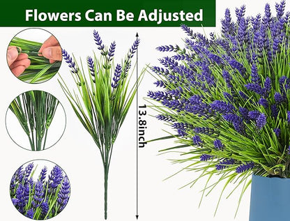 Artificial Faux Plants Flowers for Outdoors Decor, 22 Pcs Fake Lavender Flowers Outdoor UV Resistant, Realistic No Fade Realistic Outdoor Plants Greenery Shrubs for Porch Garden Yard Window Box Home