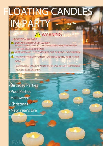 Floating Candles, 24 Packs 2.3 Inch Flameless LED Candle, 160+ Hour Battery Operated Waterproof Tealights for Wedding Centerpieces Marriage Proposals Pool Party Cylinder Vases Spa Christmas New Year