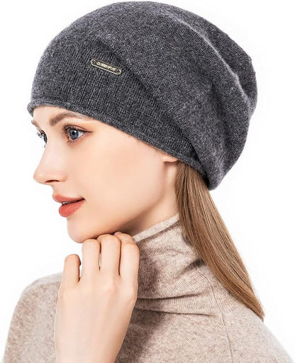 QUEENFUR Knit Slouchy Beanie Hats for Women Cashmere Ski Cap Knitted Wool Soft Warm Winter Hat