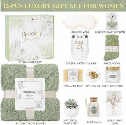 Get Well Gifts for Women Self Care Gifts Basket - Relaxing Spa Care Package After Surgery Thinking of You Birthday Gift - Feel Better Sympathy Gift Set for Her Mom Sister Friend Wife (Green)