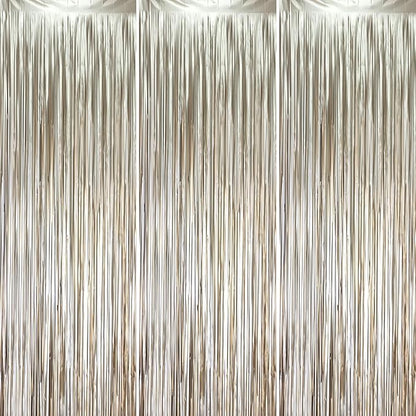 3 Pack 3.3 x 8.2 ft Matte Champagne Foil Fringe Backdrop Curtains, Gold Tinsel Streamers Party Decorations, Fringe Backdrop, Door Shimmer for Graduation, New Years Eve, Birthday Party