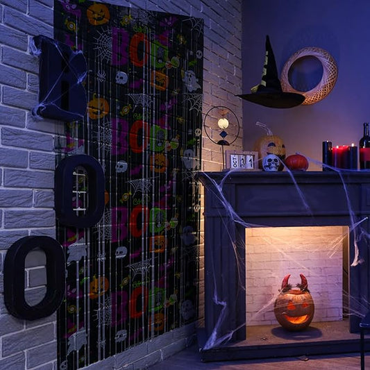 Boo Theme Streamers Party Backdrop - GREATRIL Halloween Decorations Backdrop for Wall Doorway Birthdays - 2 Packs