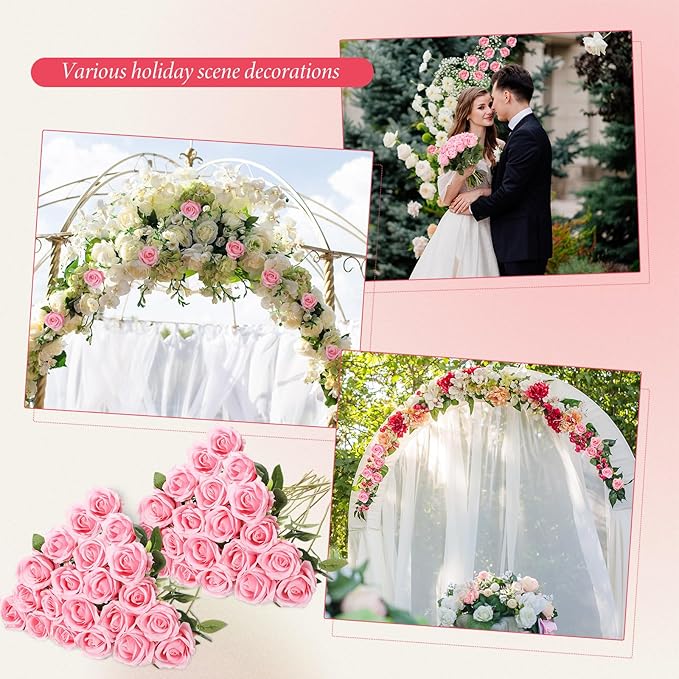 Hotop 40 Pcs Rose Artificial Flowers Bulk with Long Stem,Realistic Silk Fake Roses Bouquet for Home Wedding Centerpieces Party Table Decoration Valentines Gifts(Pink)
