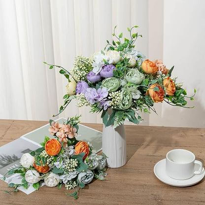 KAOYOO 2 PCS Artificial Peony Bouquet Short Stem for DIY Wedding Decoration Bridal Bouquet Home Decorations(Purple 2-PCS)