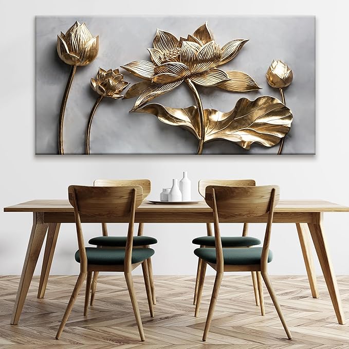 Large Wall Art For Living Room Floral Wall Artwork Modern Canvas Art Wall Decor 29" X 58" Painting Gold Flower Wall Art For Bedroom Hotel Office Apartment Decoration