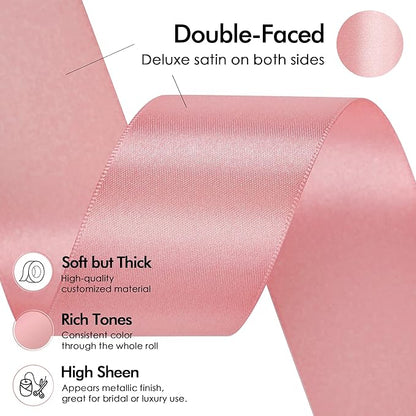 MEEDEE Blush Satin Ribbon 1-1/2 Inch Blush Pink Ribbon Lux Double Faced Satin Ribbons by 50 Yards Polyester Satin Ribbons for Crafts, Weddings, Flower Bouquet, Holiday Decorating