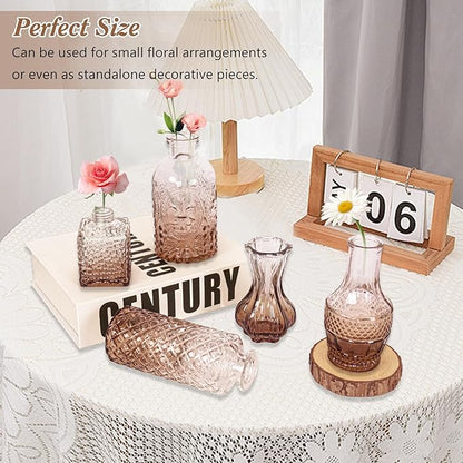 Set of 40 Glass Bud Vases, Small Amber Glass Vases in Bulk, Mini Vintage Embossed Flower Vase for Wedding, Centerpieces, Birthday Party, Baby Shower, Home Table Decorations (Amber)
