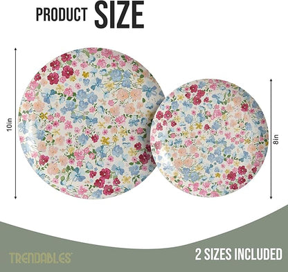 Trendables Floral Paper Plates 8.5 Inch & 10.5 Inch 40 Pcs Dinner Plate Set Fancy Disposable Plates for Party for 20 Guests 20 X 8 & 20 X 10 Large & Small Paper Plate Set for Parties Meadow