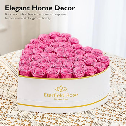 Eterfield Forever Flowers in Heart Shape Box, Preserved Roses That Last a Year Preserved Flowers Birthday for Her Mom Women Wife Valentine's Day Mother's Day (47 Roses, Pink)
