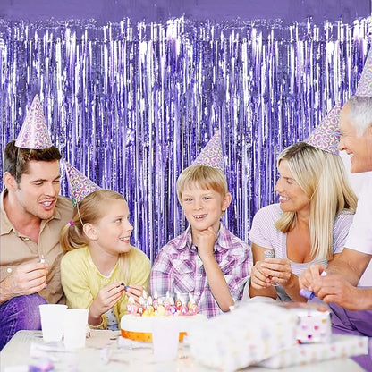 TONIFUL 3Pcs Light Purple Door Streamers Purple Photo Booth Backdrop Metallic Streamers Foil Fringe Curtains for Birthday,Christmas,New Year,Bachelorette,Grad Party Streamers Decor(9.9ft x 6.6ft)