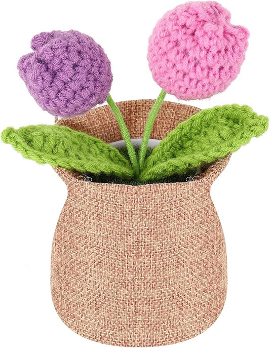 Crochet Flower Plant, Empathetic Flower Gift for Women & Men, Perfect for Birthday, Christmas, Mother's Day, Desk Decor, Birthday Decorations, Kids Party Decoration. Purple Gradient Tulip