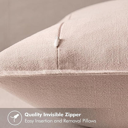 MIULEE Decorative Linen Pillow Covers 18x18 Inch Light Pink Boho Farmhouse Neutral Couch Throw Pillows for Bed Pack of 2 Accent Modern Pillowcase Sofa Livingroom Home Decor