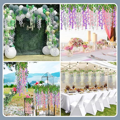 24 Pack Grey Wisteria Hanging Flowers Garland, 3.77 Feet Artificial Flower Vines, Fake Wisteria, Artificial Vines Hanging Garland for Backdrop Outdoor Yard Garden Decor