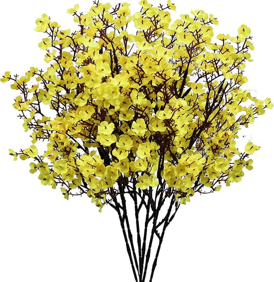 Mandy's Yellow Artificial Baby’s Breath European Flowers 6 Bundles Silk Gypsophila with Bendable Stems for Fall Thanksgiving & Christmas Centerpiece Wedding Decor and Table Arrangements