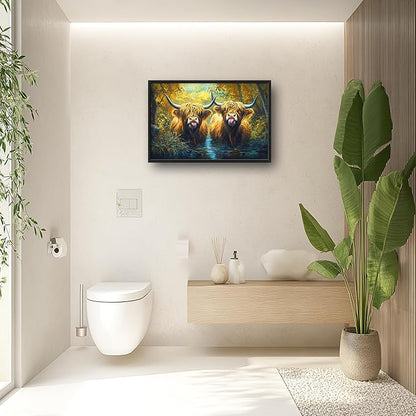 Highland Cow Large Decor Wall Art Framed Pictures for Living Room, Animal Oversized Canvas Print Painting Modern Extra Large Framed Artwork for Bedroom Office Home Decor 36"x24"