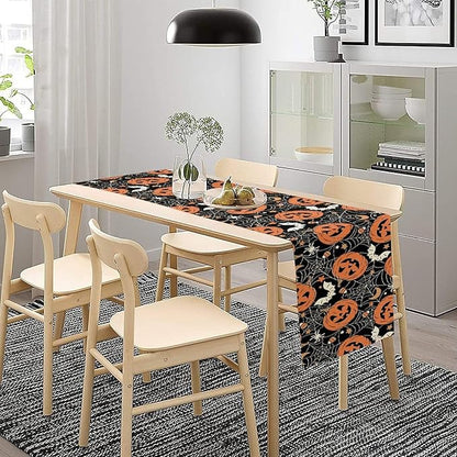 Bat Table Runner,Halloween Pumpkin Spider Web Table Runner for Home Kitchen Table Dining Garden Farmhouse Wedding Party Decor 13x90 Inch