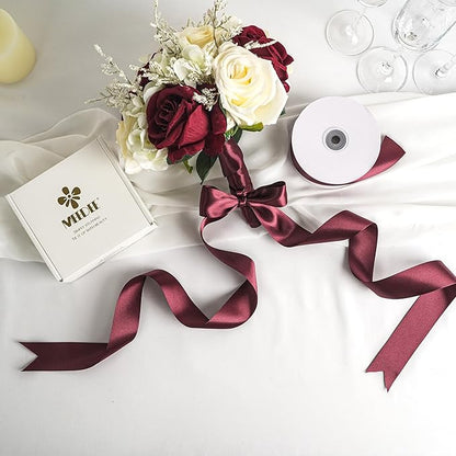 MEEDEE Burgundy Satin Ribbon - 1-1/2 inch Wide, Double Faced, 50 Yards for Christmas Tree, Crafts, Weddings, Flower Bouquets