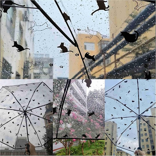 clear small umbrella for rain, cat plastic girl Transparent umbrellas for women, cute folding travel automatic umbrellas adult